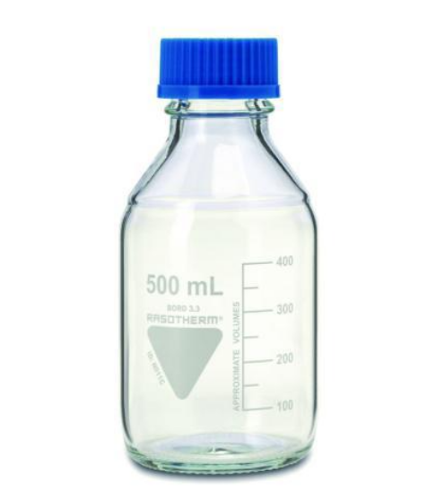 Laboratory bottles 100 ml with blue cap and ring, boro 3.3, GL 45, pack of 10_1529354