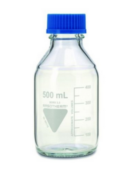 Laboratory bottles 250 ml with blue cap and ring, boro 3.3, GL 45, pack of 10_1529355