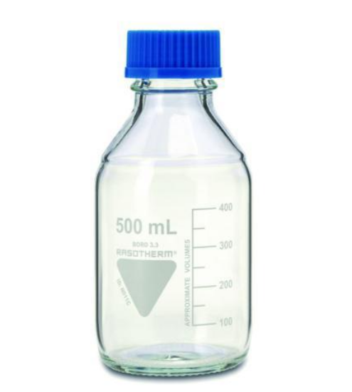 Laboratory bottles 500 ml with blue cap and ring, boro 3.3, GL 45, pack of 10_1529358