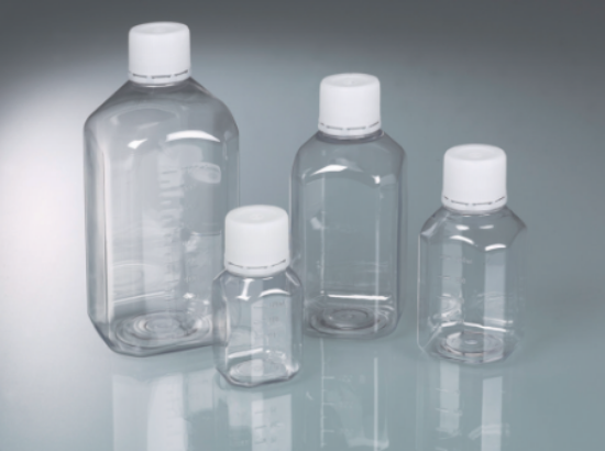 Laboratory bottle 500 ml, PET, sterile transparent, moulded graduation with tamper-evident cap_1553258