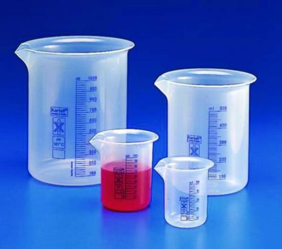 Griffin beaker 25ml, blue graduation PP, low form, autoclavable up to 121°C for 20 min._1553532