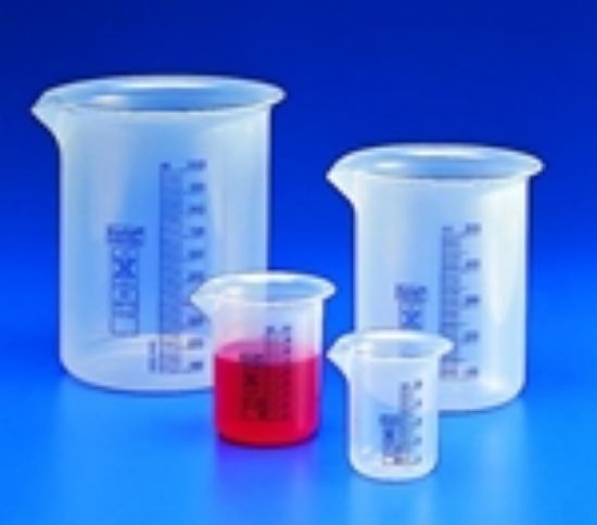 Griffin beaker 50ml, blue graduation PP, low form, autoclavable up to 121°C for 20 min._1553534
