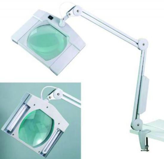 Illuminated magnifier lens with articulated arm, 2 flourescent lamps 9W_1552776