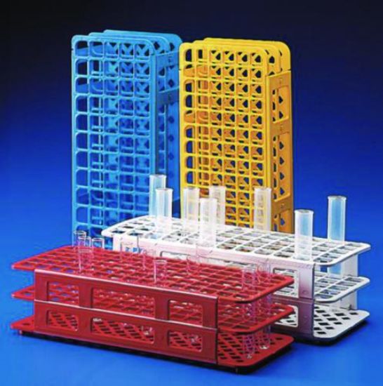Universal test tube rack for 90 tubes, red, diameter 13mm, PP 105 x 246 x 64 mm._1552877