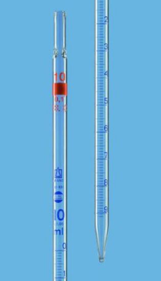 Measuring pipette 10 ml:0.1 ml AR-glass, BLAUBRAND®, cl. AS, full drownspout, blue grad._1555029