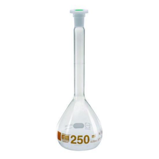 Volumetric flask 250 ml, brown graduated NS 14/23, class A, with poly stopper DURAN, conformity certificated_1555235
