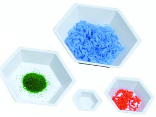 LLG-Hexagonal weighing boats, small Ø oben 38mm, Ø unten 25mm, PS, antistatic, pack of 500_1556575