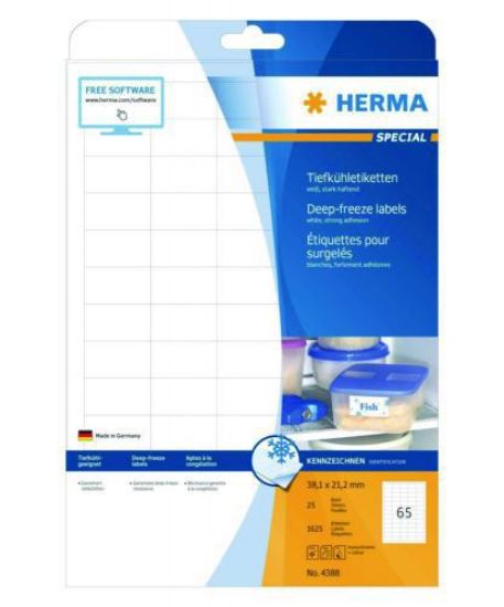 Freezer labels 38,1x21,2mm white, on A4 sheets, pack of 25 sheets of 65 labels_1557467