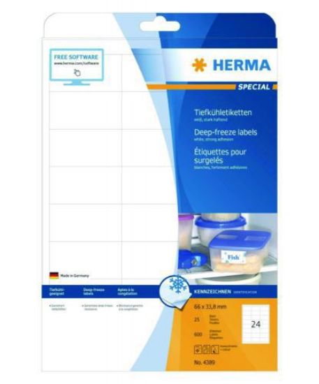 Freezer labels 66,0x33,8mm white, on A4 sheets, pack of 25 sheets of 24 labels_1557469