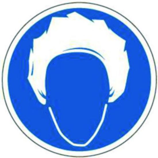 Mandatory-sign "use hair protection" PVC foil, self adhesive, Ø 100mm_1558008