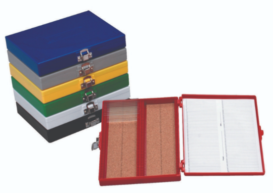 Slide Box, blue for 100 slides, cork insert, 76x26 mm_1558319