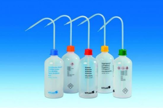 Safety washing bottle 500 ml narrow neck, PE-LD, GL 25, ethanol with VENT CAP screw connection_1560629