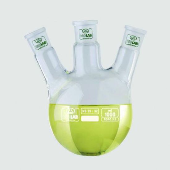 Ground neck flask with 3 joints, angled side arm, center neck: NS 29/32, side neck(s): NS 14/23, 250 ml_1561751