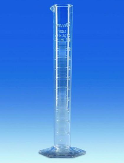 Measuring cylinders, SAN, tall form, class B, moulded graduationsTall form. Crystal clear. With a raised scale and ring marks at the primary scale points, calibrated IN. Class B tolerances according to DIN 12681/ISO 6706. Hexagonal base wit_1563653