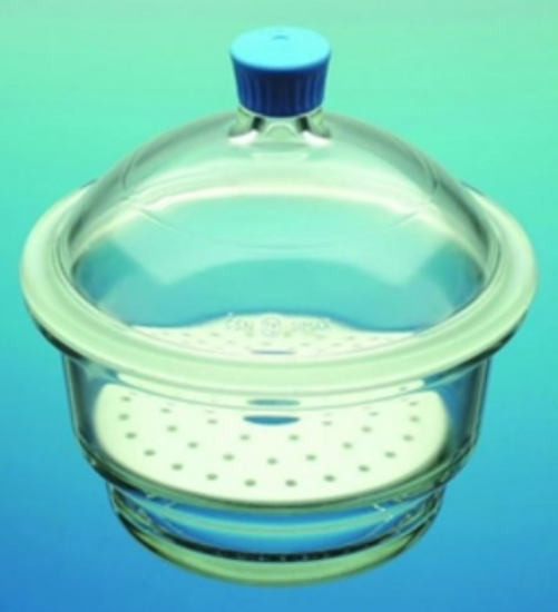 Desiccator Ø 250 mm with plastic knob lid and porcelain plate, boro 3.3_1563980