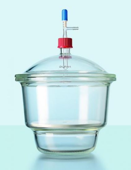 Vacuum-Desiccator NOVUS DN 300 clear DURAN®, with porcelain plate, thread lid GL32 MOBILEX, with PBT_1569572