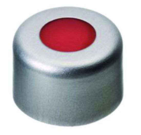 LLG-Aluminium crimp caps N 8, silver center hole, PTFE red/Silicone white/PTFE red, Hardness:40° shore A,Thickness:1.0 mm, pack of 100_1575631