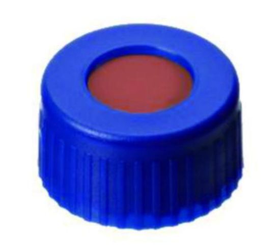 LLG-screw cap, blue 6 mm hole PP, 9 mm closure, natural rubber red-orange/TEF clear 60°shore A, 1,0 mm (Pack of 100)_1575984
