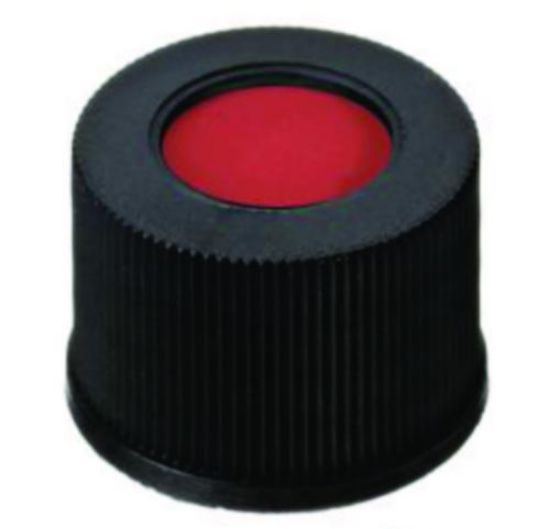LLG-Screw caps N 13, black PP, closed,with hole, PTFE red/silicone white/ PTFE red, 45° shore A, 1,0mm, pack of 100_1576000