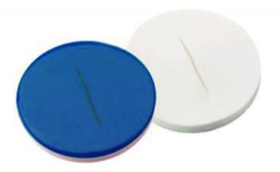 LLG-Septa N 8 Silicone white/PTFE blue, slitted, Hardness:40° shore A,Thickness:1.0 mm, pack of 100_1576206