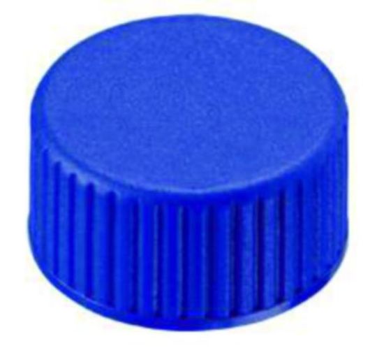 LLG-Screw cap N 9, PP, blue, closed top, PTFE virginal white, Hardness: 53° shore D, Thickness: 0.25 mm, pack of 100_1576294