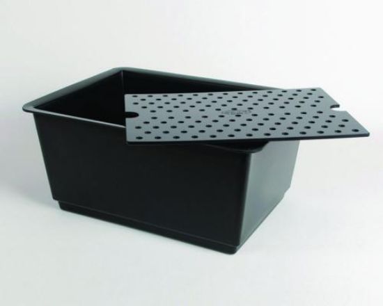 Catching bowl PE-HD, electr.conductive with sieve socket inlay, 440x320x230mm_1586306
