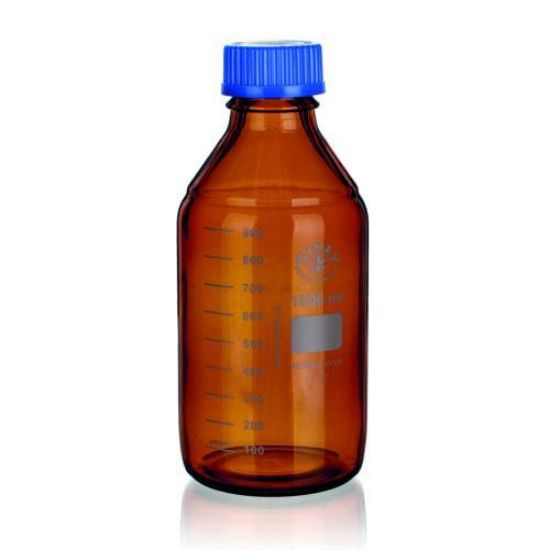 Laboratory thread bottle 1000 ml with blue cap and effuse ring GL 45, brown coated, ISO 4796-1, boro 3.3_1626394