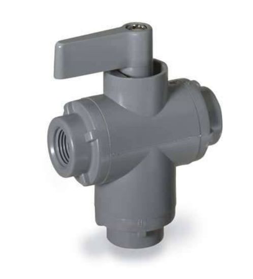 VWR 3-way ball valve, PVC with Buna-N seals