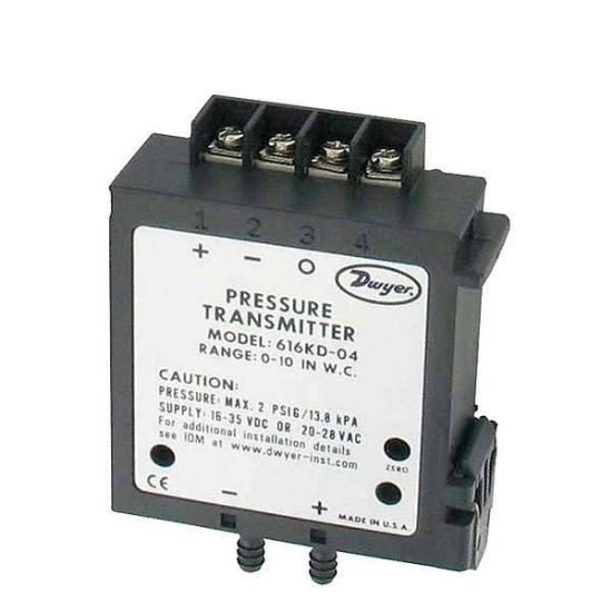 Dwyer Differential Pressure Transmitter 616KD-01-TC, 4 to 20 mA Output, 2 WC max pressure, 0-50°C, Polycarbonate housing, screw terminal_1165815
