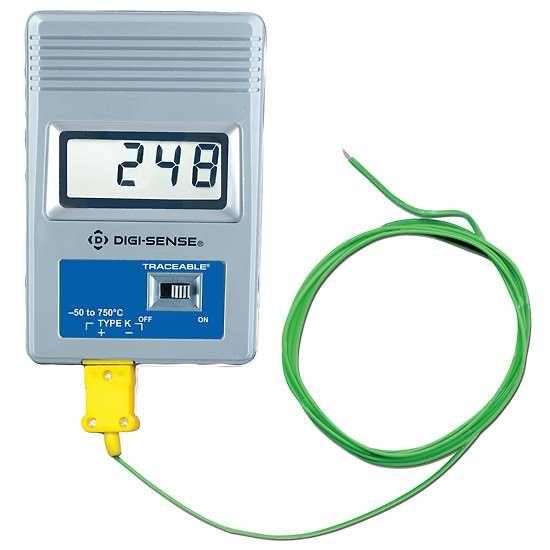Traceable Remote-Monitoring Thermocouple Thermometer with Calibration; Type K Probe, -50 to 750°C, 0.7" 4-digit LCD Display, 9V battery_1172008