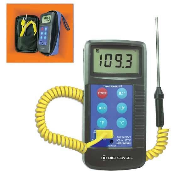 Traceable Workhorse Thermocouple Thermometer, -50°C to 1300°C range, Type-K probe, with Calibration, 3.75-digit LCD, 9V battery_1628684