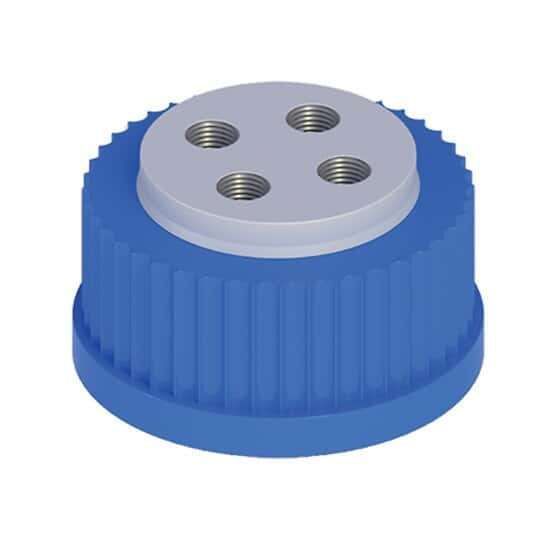 Cole-Parmer VapLock Solvent Delivery Cap with 304 SS Port Thread Inserts, four 1/4"-28, GL45; 1/ea_1234321