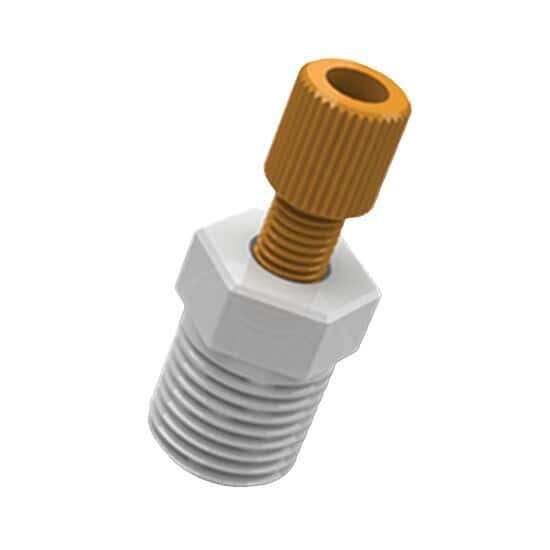 Cole-Parmer VapLock Tubing Adapter, 2.5 mm OD x 1/4" NPT(M), orange PP w/ white ETFE, PP; 1/ea_1240382