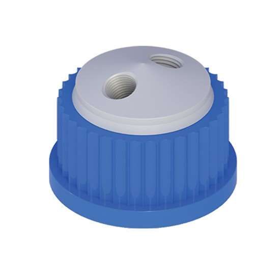 Cole-Parmer VapLock Solvent Delivery Cap, two 1/4"-28 ports, GL25; 1/ea_1239630