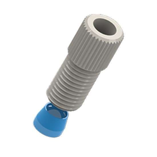 Cole-Parmer VapLock Tubing Adapter, 3/16" OD x 5/16-24 UNF(M), white POM w/ blue ETFE; 1/ea_1235025