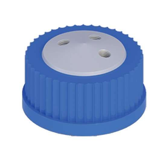 Cole-Parmer VapLock Solvent Delivery Cap, three 1/4"-28 ports, GL45; 1/ea_1240392