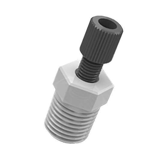 Cole-Parmer VapLock Tubing Adapter, 2.2 mm OD x 1/4" NPT(M), black PP w/ white PTFE, PP; 1/ea_1239641