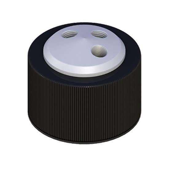 Cole-Parmer VapLock Solvent Delivery Cap, three 1/4"-28 ports, GL38; 1/ea_1239643