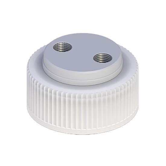 Cole-Parmer VapLock Solvent Delivery Cap w/ 304 SS Port Thread Inserts, two 1/4"-28, 38 mm Wako; 1/ea_1240396