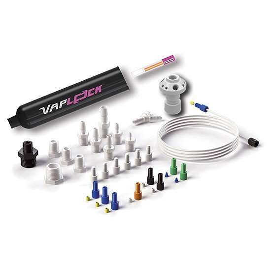 Cole-Parmer VapLock Solvent Waste Kit, PP, GL38, 1x1/2" NPTF, 3x1/4" NPTF, 6x1/4"-28 UNFF; 1/ea_1239647