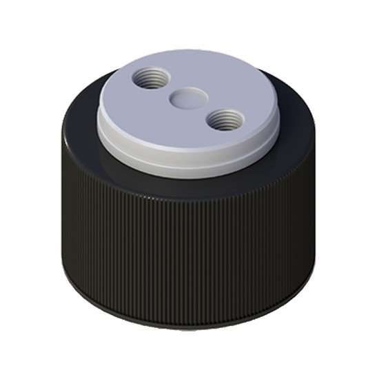Cole-Parmer VapLock Solvent Delivery Cap with FFKM Air Inlet Valve, two 1/4"-28 ports, GL38; 1/ea_1240401
