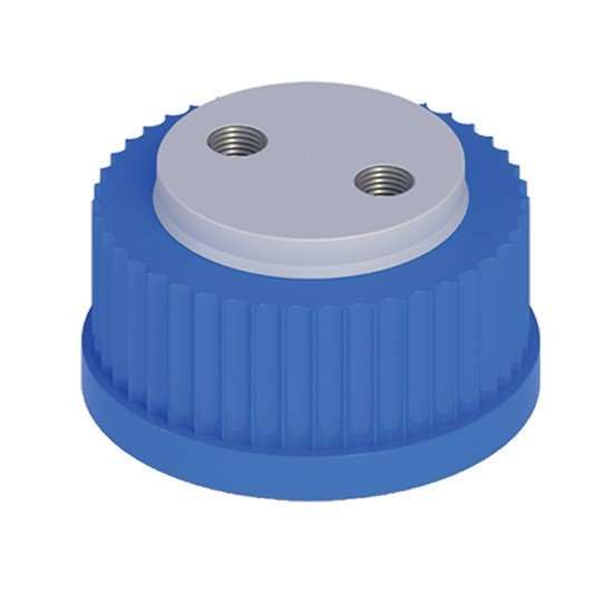Cole-Parmer VapLock Solvent Delivery Cap with 304 SS Port Thread Inserts, two 1/4"-28, GL45; 1/ea_1236105