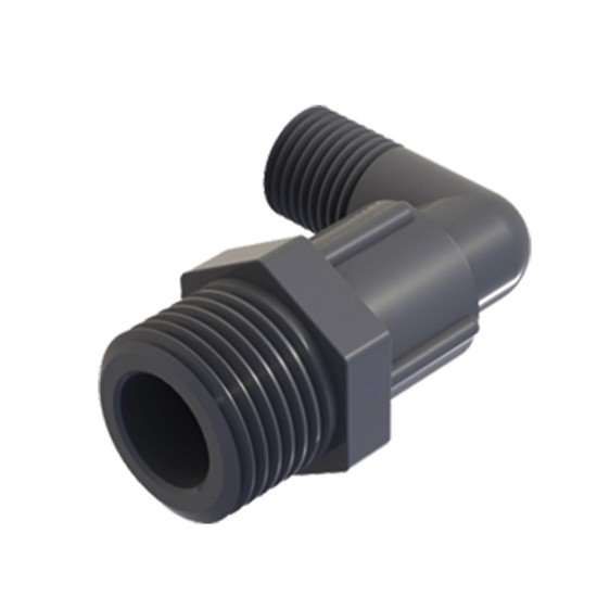 Cole-Parmer VapLock Filter Adapter, 90° elbow, 1/4" NPT(M) x 1/2" NPT(M), polypropylene; 1/ea_1240065