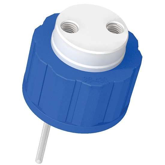 Diba Omnifit® Q-Series Solvent Bottle Cap, GL38/38-430 (glass), 2 UNF(F) ports w/o valves, blue; 1/ea_1472695