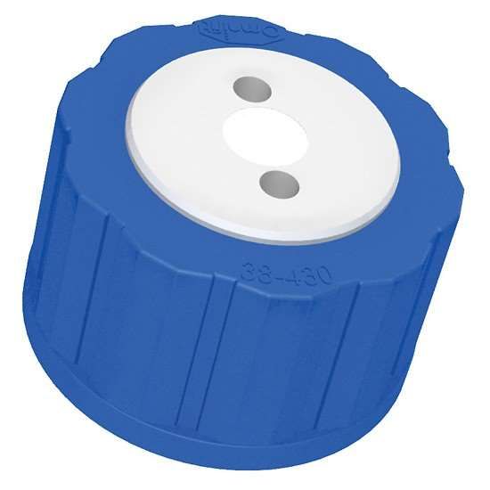 Diba Omnifit® T-Series Solvent Bottle Cap, GL38/38-430 (glass), 2 Luer ports without valve; 1/ea_1487464