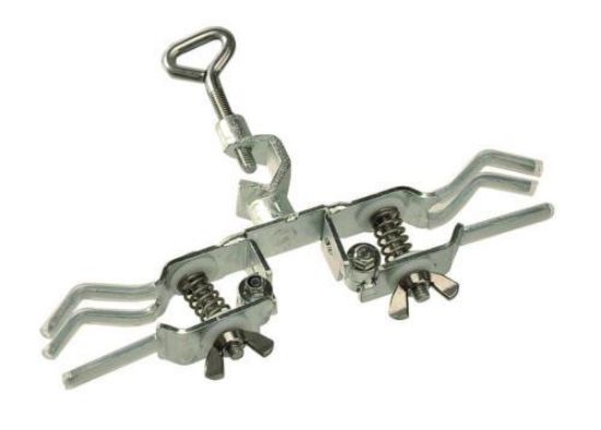 Burette clamp, steel electroplated d=20mm, fingers with silicone coat, for 2 burettes_1563735