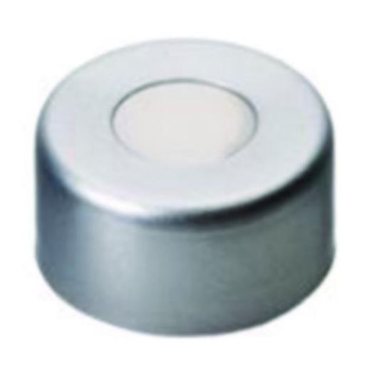 LLG-Aluminium crimp cap N 11, silver, center hole, Silicone white/PTFE red, Hardness: 40° shore A, Thickness: 1.3 mm, pack of 100_1576349