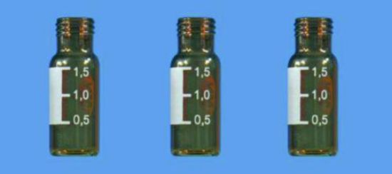 1.5 mL Screw Neck Vial N 9, outer diameter: 11.6 mm, outer height: 32 mm, amber, flat bottom, wide opening, label + scale pack of 100pcs_1576339