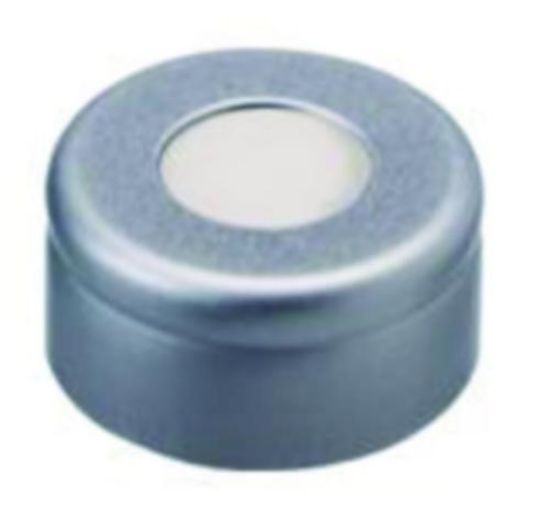 LLG-Aluminium crimp cap N 11, silver, center hole, PTFE virginal, white, Hardness: 53° shore D, Thickness: 0.25 mm pack of 100pcs_1574072