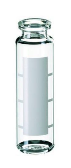 LLG-Headspace Crimp Neck Vials N 20, clear 20ml, O.D.: 23 mm, outer height: 75.5 mm, rounded bottom, bevelled top, label pack of 100_1575762